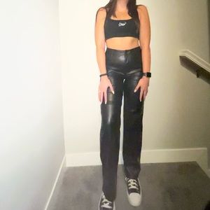 Garage vegan leather wide leg pants